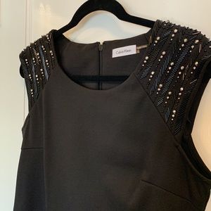 Excellent Condition Calvin Klein Black Embellished Shoulder Ponte Shift Dress 12